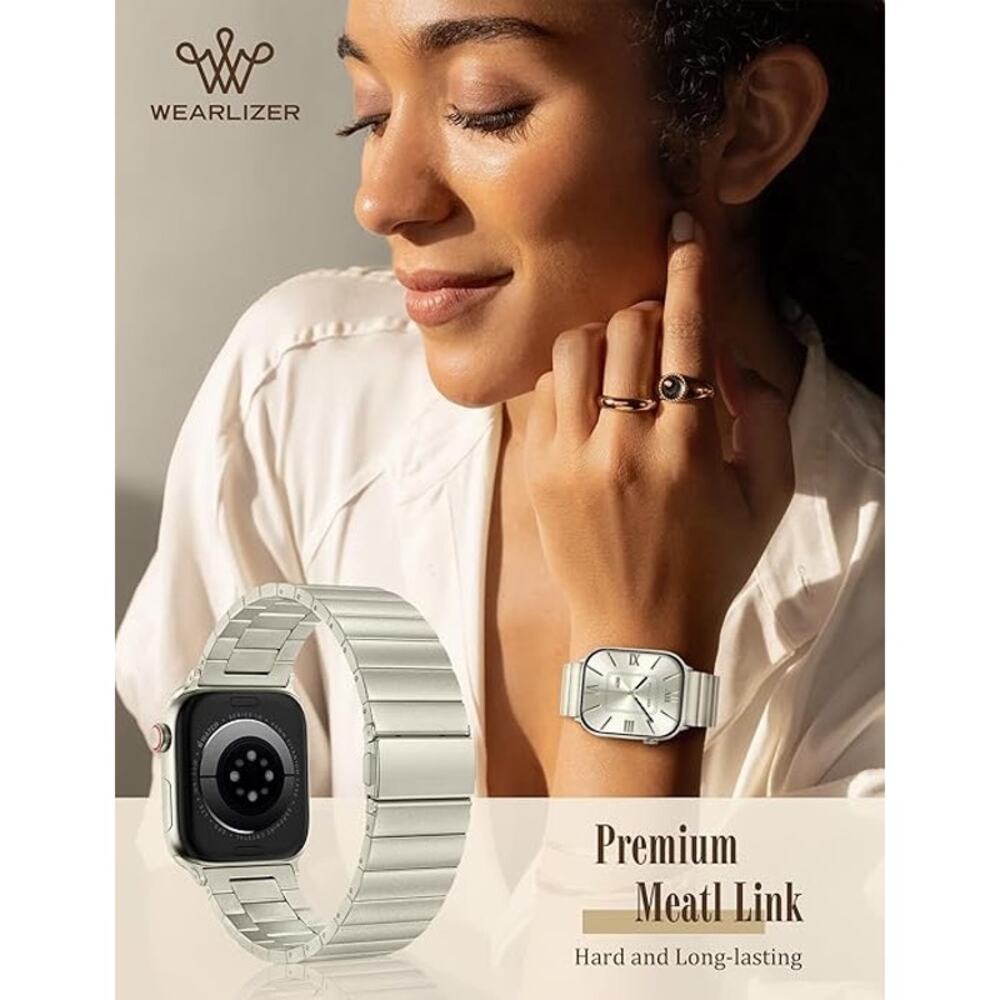 Wearlizer Two Tone Metal Band Compatible W Apple Series 11-1/SE/Ultra Starlight - Picture 3 of 12